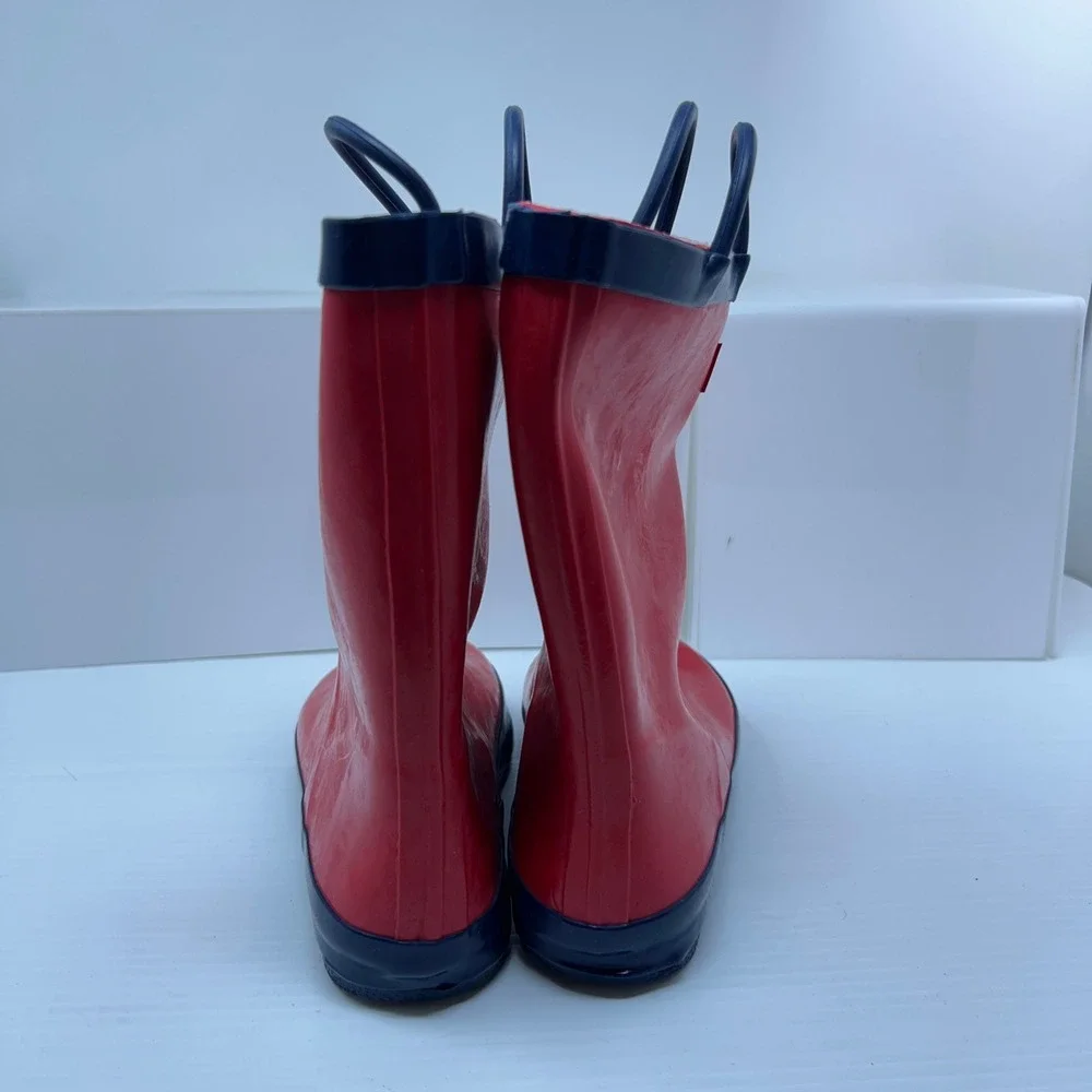 Lone Cone Kids Size 3 Red Navy Blue Waterproof Rubber Pull On Rain Boots New
